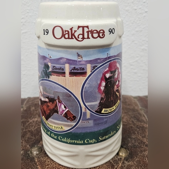 Vintage 1990 Santa Anita Oak Tree Horse Racing Beer Stein Mug Inaugural Running - Picture 1 of 6
